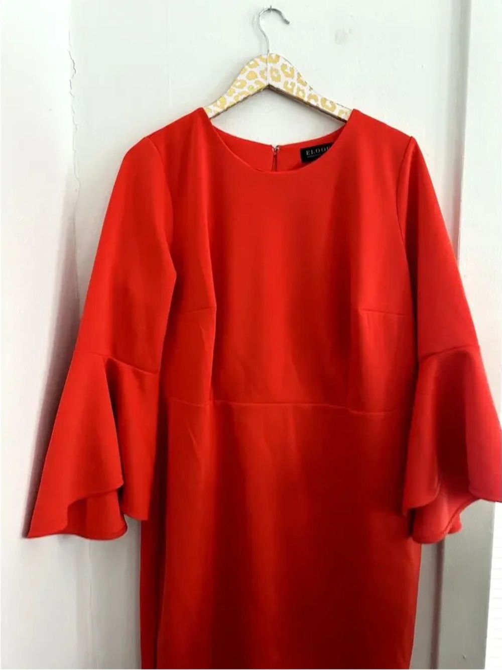 ELOQUII Red Bell-Sleeve Long Sleeve Shift Dress